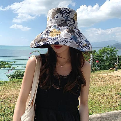 HUAMULAN Women Summer Vacation Wide Brim Sun Hat Reversible Fishing Hats - color: Black