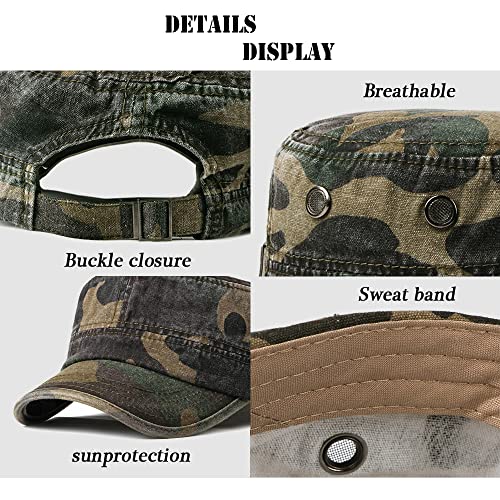 Unisex Military Army Hat Men Women Baseball Cap Flat Top Cap Adjustable Camo Cadet Cap - color: Camo