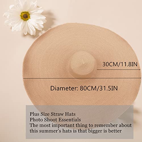 Oversized Beach Straw Hats for Women Floppy, Extra Large Sun Visor Hat Wide Brim Summer Roll Up Big Beach Hat Women Foldable - color: Diameter 80cm Khaki