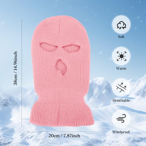 3 Hole Ski Mask, Knitted Balaclava Face Mask, Winter Full Face Mask Cover for Winter Outdoor Sports - color: Light Pink