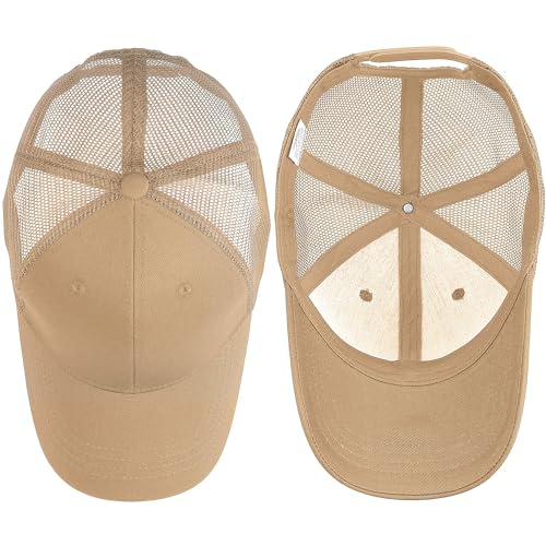 Falari Trucker Hat Baseball Cap Structured Plain Design 6 Panel, Adjustable Size - color: 2pk Khaki & Light Gray