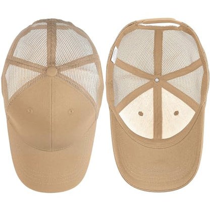 Falari Trucker Hat Baseball Cap Structured Plain Design 6 Panel, Adjustable Size - color: 2pk Khaki & Light Gray