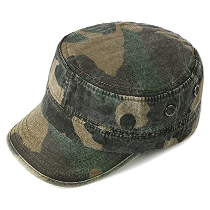 Unisex Military Army Hat Men Women Baseball Cap Flat Top Cap Adjustable Camo Cadet Cap - color: Camo
