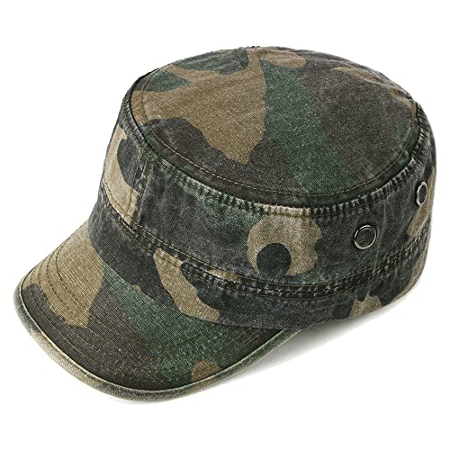 Unisex Military Army Hat Men Women Baseball Cap Flat Top Cap Adjustable Camo Cadet Cap - color: Camo