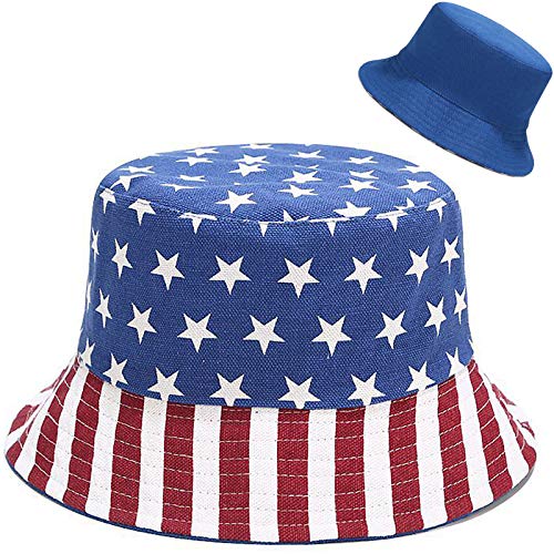 XYIYI Cute Bucket Hat Beach Fisherman Hats for Women, Reversible Double-Side-Wear - color: American Flag