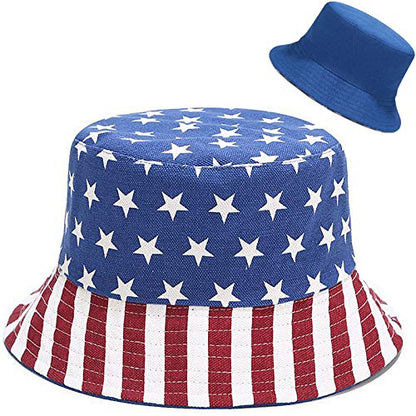 XYIYI Cute Bucket Hat Beach Fisherman Hats for Women, Reversible Double-Side-Wear - color: American Flag