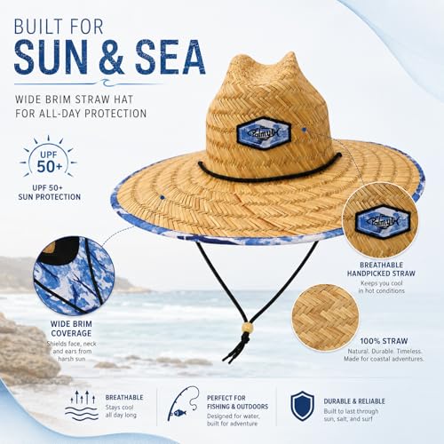 Palmyth Straw Hat for Men & Women Sun Hats, Beach Hat, Fishing Hat UPF 50+ - color: Mystic Fish