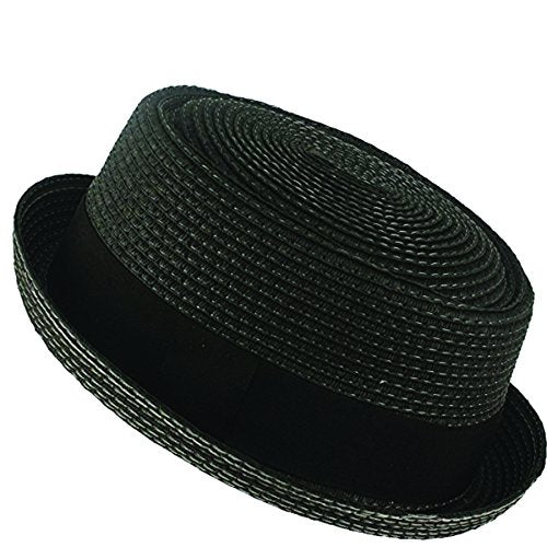 Men's Cool Summer Straw Pork Pie Derby Fedora Upturn Brim Hat - color: Black, size: Large-X-Large