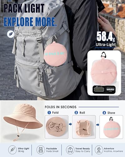 Water-Resistant UPF 50+ Sun Bucket Hat Packable Brimmed for Women Men - color: Dusty Rose