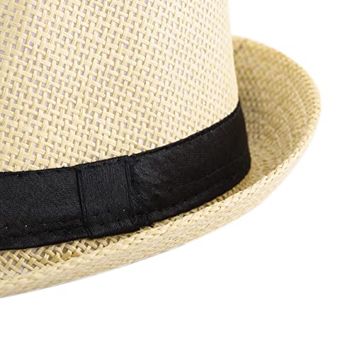 FALETO Unisex Summer Panama Straw Fedora Hat Short Brim Beach Sun Cap Classic - color: #01 Beige