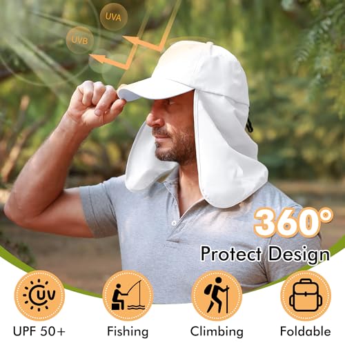 Tirrinia Wide Brim Sun Hat with Neck Flap for Men & Women - color: White