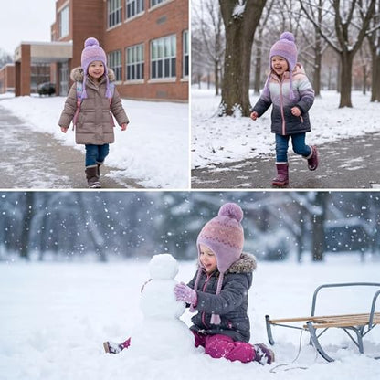 Moon Kitty Girls Knit Hats Winter Fleece Lining Skiing Winter Caps with Warm Ear Flap - color: Purple, size: 1-3T