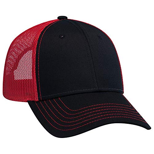 OTTO 6 Panel Low Profile Contrast Vertical Mesh Back Cap - color: Blk/Blk/Red