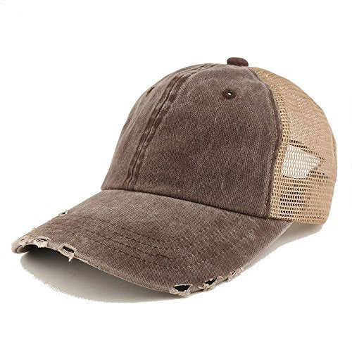 Trendy Apparel Shop Pigment Dyed Front Mesh Back Frayed Bill Trucker Cap - color: Brown