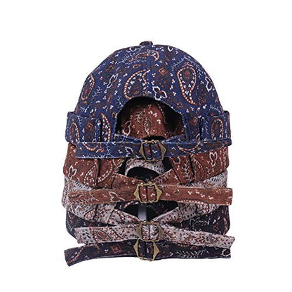 Mens Printed Docker Cap Hats Beanie Sailor Cap Hat Rolled Cuff Retro Brimless Hat - color: Black+caramel+khaki+navy