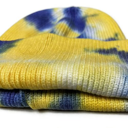 Beanie for Women Men Unisex Tie Dye Cuffed Knit Skull Cap Colorful Gradient Winter Hat Soft Slouchy Warm Less Static - color: Yellow