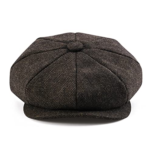 BOTVELA Men's 8 Panel Wool Blend Newsboy Flat Cap - color: Coffee, size: 7 7/8