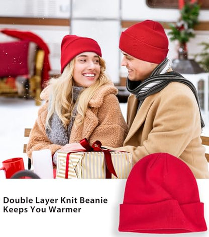 ROYBENS 100% Cotton Beanie Hat for Women Men Warm Winter Hats Knit Beanies - color: Red