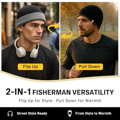 TOP-EX Merino Wool Fisherman Beanie for Men Women, Knit Watch Cap Winter - color: Gray, size: X-Large-XX-Large