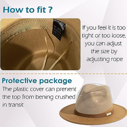 Fedora Hats for Men Wide Brim Panama Hat with Classic Belt - color: Z-beige Belt Camel