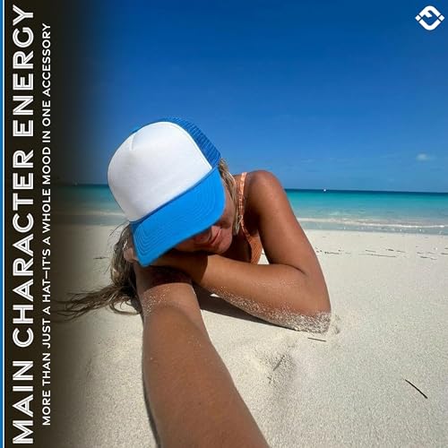 Funky Junque Blank Mesh Foam Lightweight Snapback Trucker Hat - color: White/Aqua