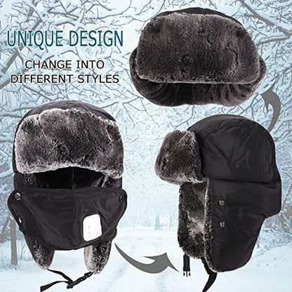 Kids Winter Trapper Ski Hat Warm Faux Fur Trooper Hat Thick Russian Ushanka Ski Cap Mask Fleece Ear Flaps Hunting Hats