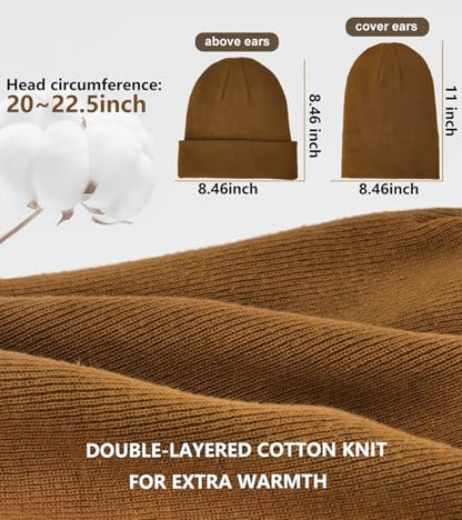 100% Cotton Beanie for Women Men Soft Knit Beanies Warm Winter Hat - color: Coffee