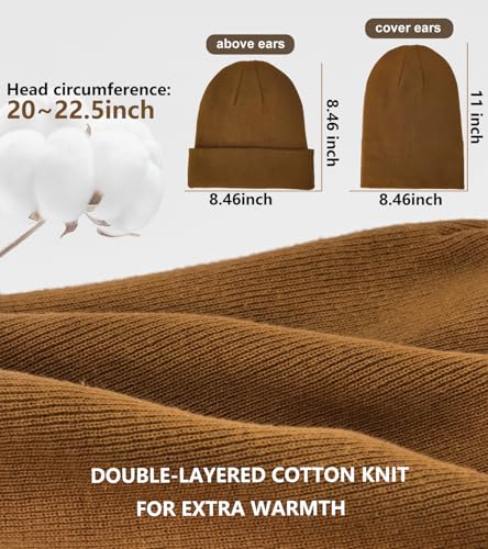100% Cotton Beanie for Women Men Soft Knit Beanies Warm Winter Hat - color: Coffee