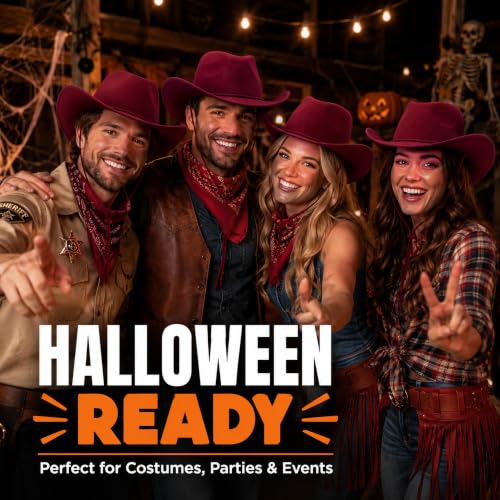 COLLECT PRESENT Plain Felt Cowboy & Cowgirl Hat for Men and Women | Western Studded Cowboy Hat in Adult Sizes - color: Red Wine