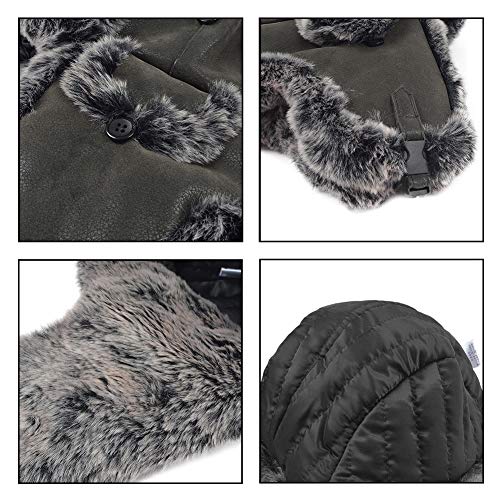 Janey&Rubbins Russian Hat Fur Soviet Ushanka Cossack Winter Cap Earflap Snow Ski Headwear - color: Black/Leather, size: Large
