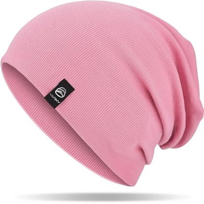 YANIKY Slouchy Beanie for Women, Mens Soft Cotton Beanie Hat, Double Layer Windproof Skull Cap for All Seasons - color: Pink