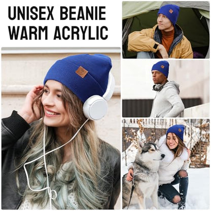 OZERO Beanie for Men and Women, Double-Layer Cuffed Knit Winter Hat - color: Blue+blue