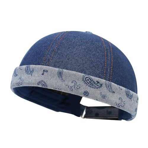 Quanhaigou Brimless Sailor Cap,Adjustable Rolled Cuff Skull Beanie Hats for Men Women - color: Paisley Blue