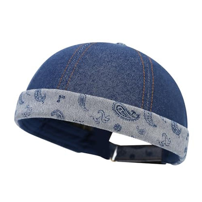 Quanhaigou Brimless Sailor Cap,Adjustable Rolled Cuff Skull Beanie Hats for Men Women - color: Paisley Blue