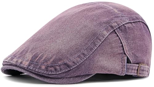 Mens Denim Cotton Newsboy Cap Ivy Gatsby Driving Hunting Cabbie Hat - color: Purple