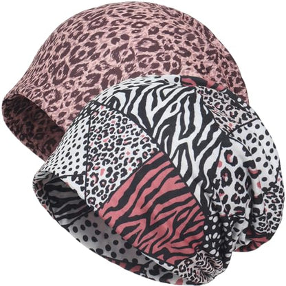 Jemis Sweet Heartwarming Breast Cancer Beanie Hat, Romantic Knitted Hat, Cancer Headwear Caps Baggy Skull Sleep Scarf - color: 2 Pack White & Brown