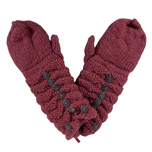 Agan Traders Women's 2026 Winter Mitten Hat Warm Fleece Lined Oversized Thick Chunky Slouchy From Nepal - color: Burgundy