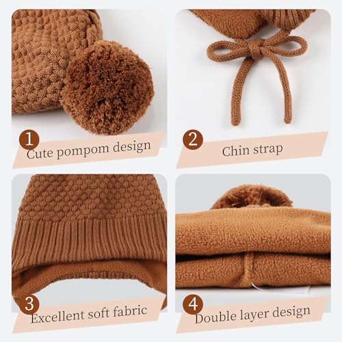 Baby Girl Winter Hats Pompom Infant Boys Beanie Knitted Kid Hat - color: Brown, size: 0-6 Months