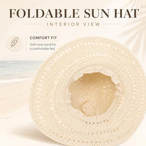 Wide Brim Straw Sun Hat for Women, Floppy Beach Hat, Natural Woven Summer Cap