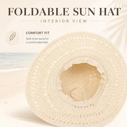 Wide Brim Straw Sun Hat for Women, Floppy Beach Hat, Natural Woven Summer Cap