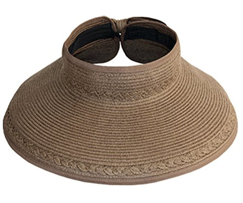 Beach Roll-Up Beach Straw Sun Visor Hat with Bow - color: Lt Brown