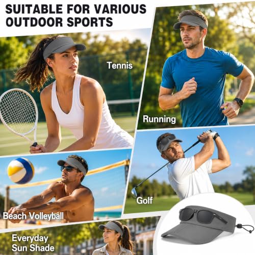 Sun Visor Caps Foldable Brim Adjustable Visor Hats for Women Men - color: 2# Grey