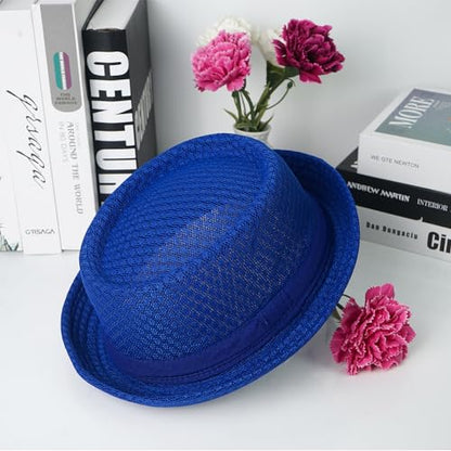Luwint Cute Fedora Hat - Lightweight Breathable Mesh Crushable Roll Up Short Brim Bowler Derby Cap - color: Black & Blue