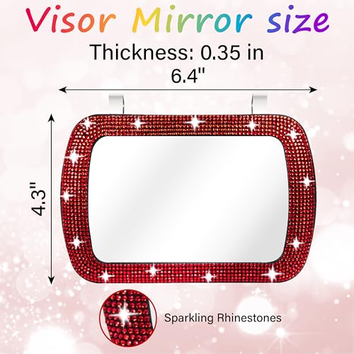 BFXM Car Visor Mirror, Clip-On Car Mirror Vanity with Red Bling Diamonds - color: Red