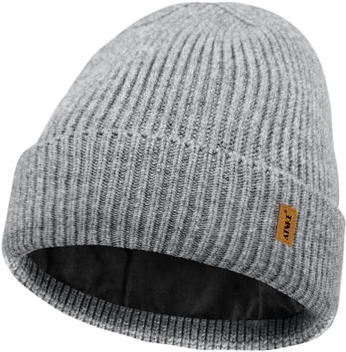 ATNKE Beanie for Men Women, Soft Warm Fleece Lined Winter Ski Beanies Hat Unisex Thick Stocking Knit Cuffed Skull Cap - color: #Gray
