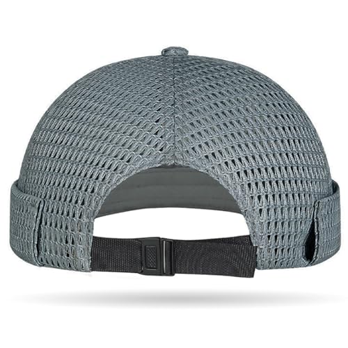 Mens Mesh Brimless Cap with No Brim, Summer Docker Cap Beanie Hat Flip Sailor Skullcap Breathable - color: Grey