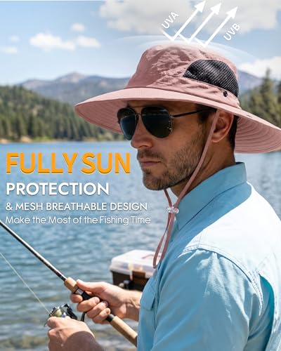 Sun Hats for Men Women UV Sun Protection Waterproof Wide Brim Bucket Hat - color: Dusty Purple