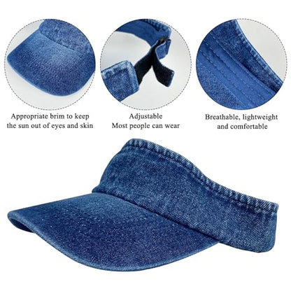 Sun Visors Hat Women Jean Denim Retro Sports Cap Summer Golf Beach Tennis Adjustable Hats - color: Blue