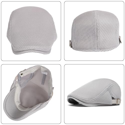 meioro Mens Breathable Mesh Summer Hat Adjustable Flat Cap Newsboy Beret Ivy Cap Irish Cabbie Fishing Hats - color: Lightgrey