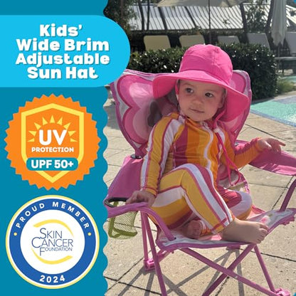 SwimZip UPF 50 Kids' Wide Brim Sun Hat, Sun Protection Hat - Baby & Toddler - color: Neon Shocking Pink, size: 8-14 Years